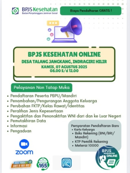 Gratis, Catat Jadwal Pendaftaran BPJS Kesehatan di Desa Talang Jangkang