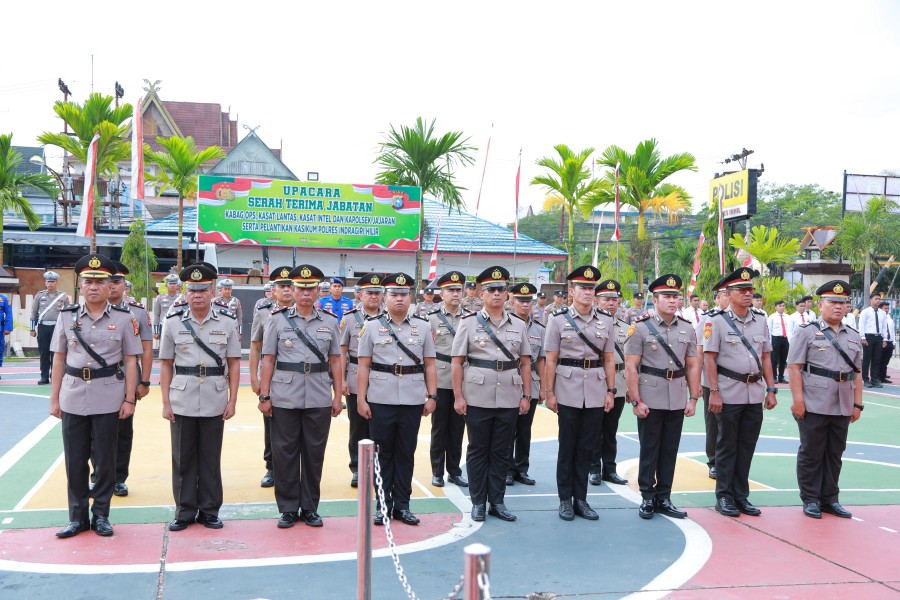 Polres Inhil Gelar Sertijab Kabag Ops, Kasat Intel, Kasat Lantas, 6 Kapolsek, dan Lantik Kasikum