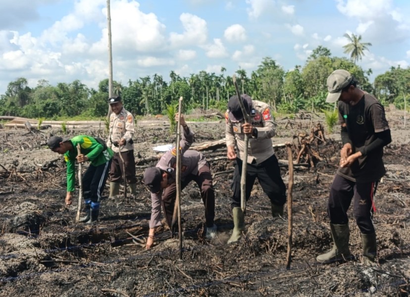 Polsek Sungai Batang Nandur Jagung Bersama Kelompok Tani Dukung Swasembada Pangan 2026
