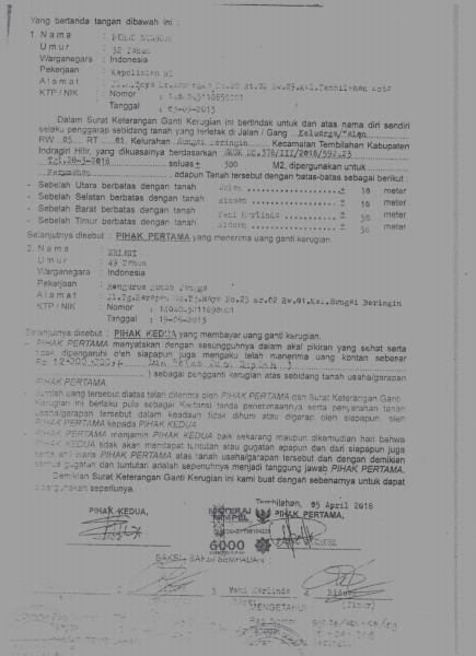 Pemberitahuan Kehilangan Surat Tanah SKGR Atas Nama ERIANI