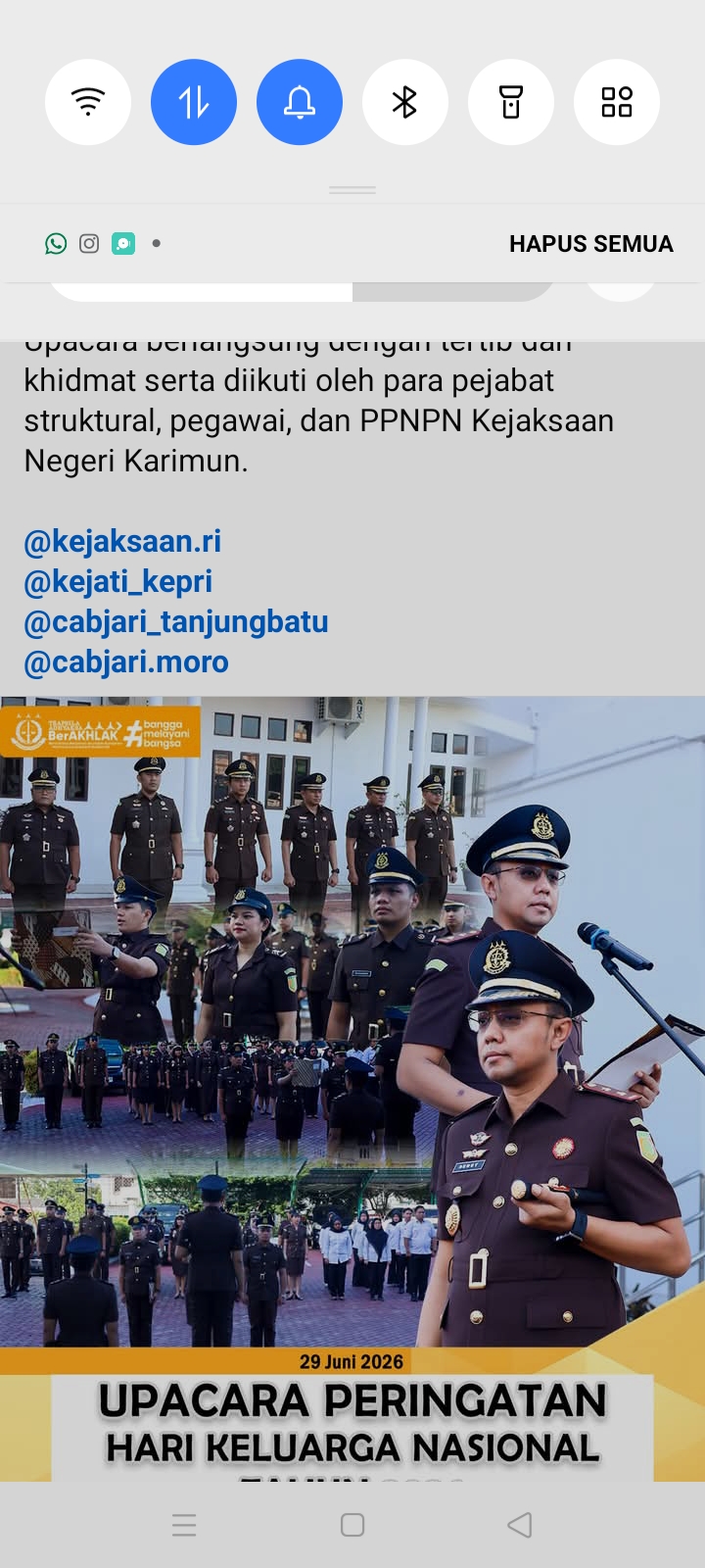 Upacara Peringatan HARGANAS Ke 33, Kajari Karimun Usung Tema