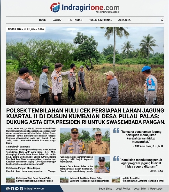 Polsek Tembilahan Hulu Cek Persiapan Lahan Jagung Kuartal II di Dusun Kumbaian Desa Pulau Palas