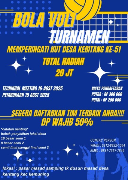 HUT ke 51, Pemdes Keritang Akan Gelar Turnamen Voli Putra dan Putri