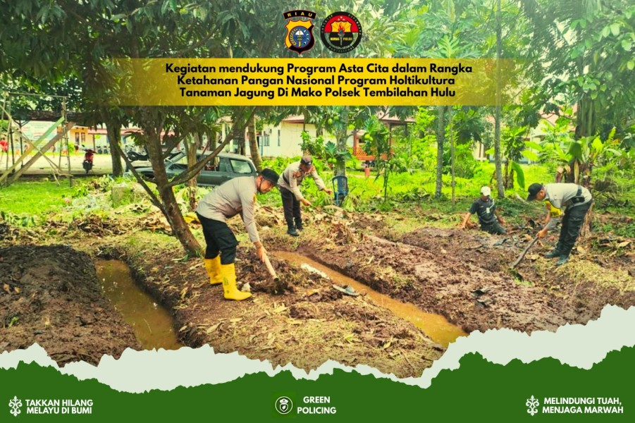 Polsek Tembilahan Hulu Pupuk Tanaman Jagung setelah Pembersihan Lahan