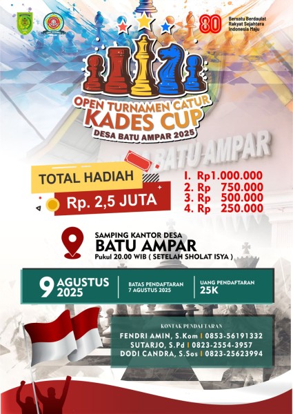 Meriahkan HUT RI, Kades Cup Turnamen Catur dan Domino Akan Digelar di Batu Ampar